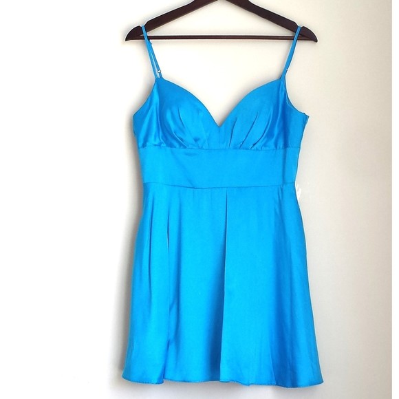 B. Darlin Juniors Sweetheart Mini Fit & Flare Dress Ocean Blue Satin size 11/12 - Picture 3 of 8